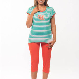 PYJAMA FEMME D'ETE MARINIERE BULLE - ROSE POMME